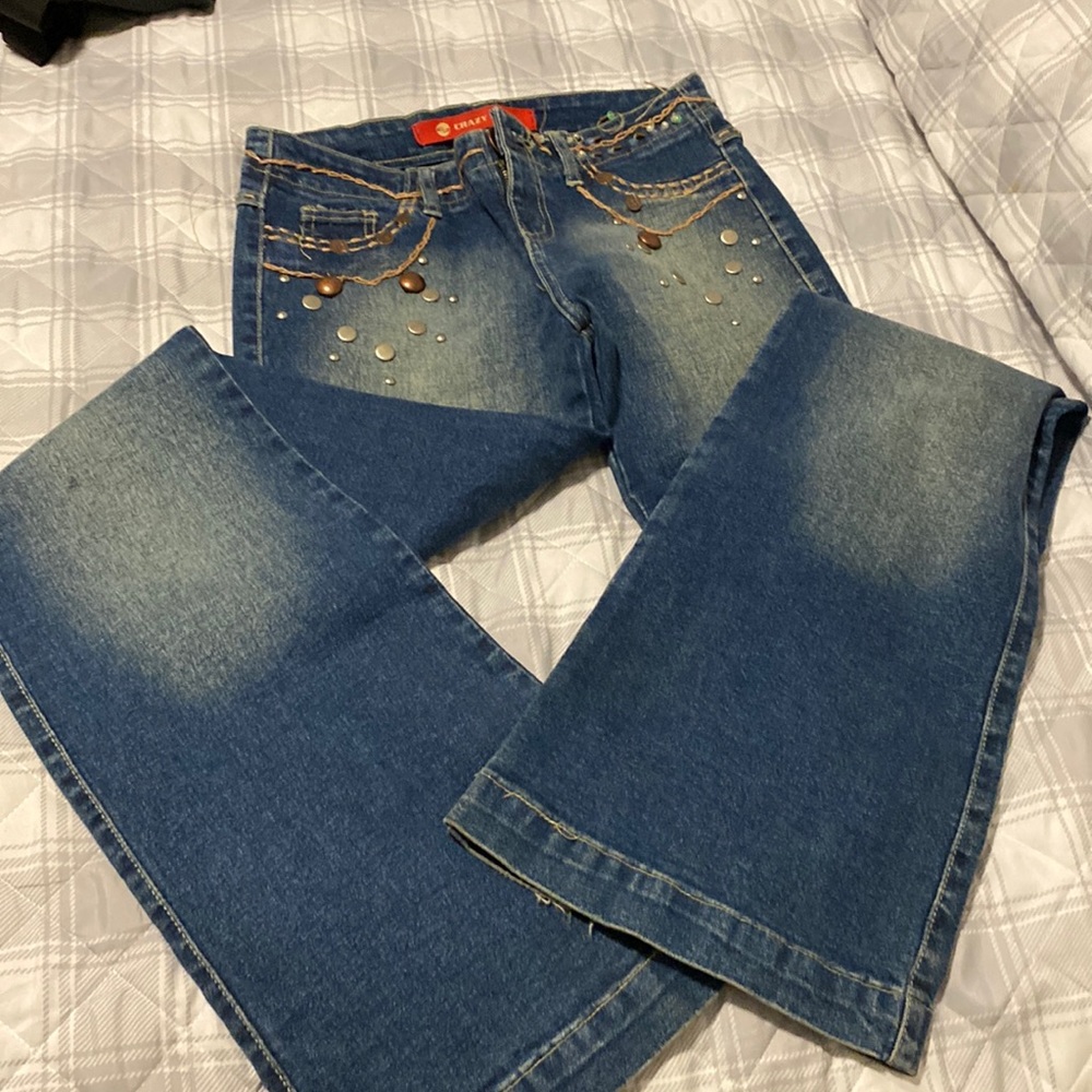 Low rise jeans bootcut with sequins Y2K style bootcut